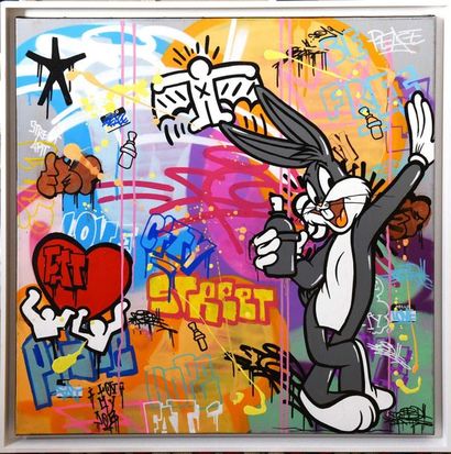 null FAT (1990) Bugs Bunny, 2018 Acrylique, peinture aérosol, posca sur toile. 116...