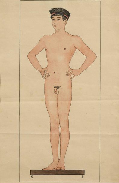Sasha SCHNEIDER (1870-1927) Male nude Ink...