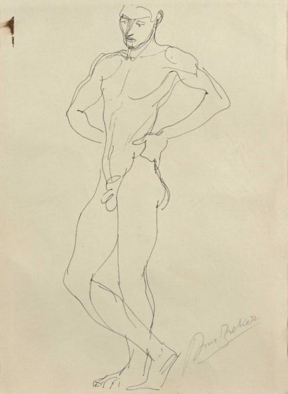 null Arno Breker (1900-1991) Male nude Ink on paper, signed in pencil. 28,6 x 20,8...