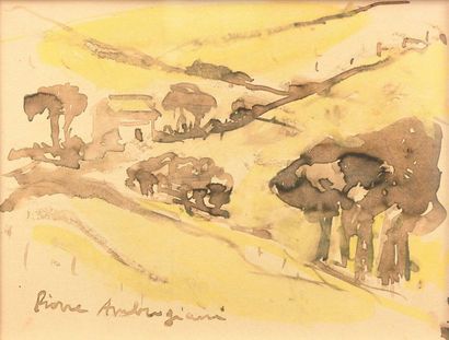 Pierre AMBROGIANI (1907-1985) Lavis landscape...