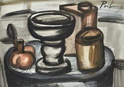 null Franz PRIKING (1929-1989) Nature morte Encre, aquarelle et gouache sur papier....