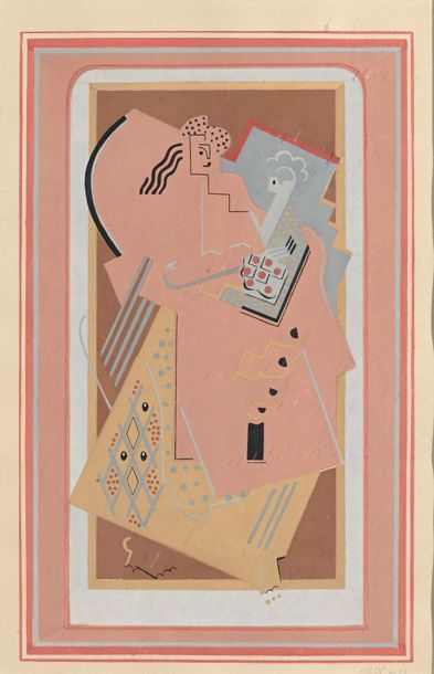 null Albert GLEIZES (1881-1953) Composition cubiste Pochoir sur papier signé en bas...