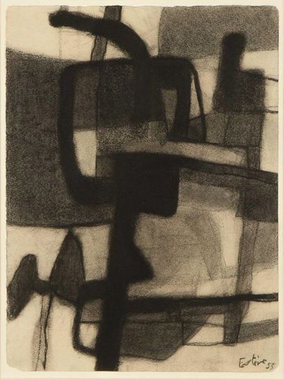 null Maurice ESTEVE (1904-2001) Composition, 1955 Charcoal signed and dated lower...