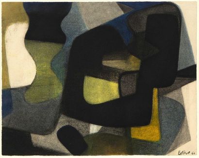 null Maurice ESTEVE (1904-2001) Composition, 1960 Fusain et crayons de couleur signé...