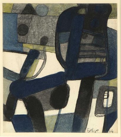 null Maurice ESTEVE (1904-2001) Composition, 1964 Charcoal and watercolour signed...