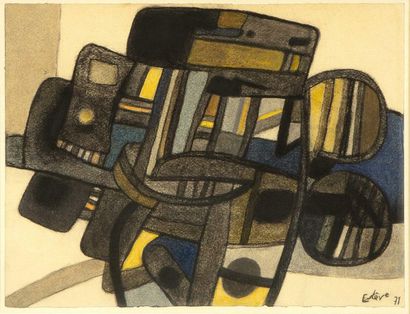 null Maurice ESTEVE (1904-2001) Composition, 1971 Fusain et crayon de couleur signé...
