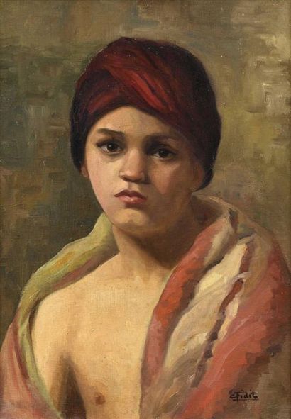 null School of the end of the XIXth century Young man with turban Oil on canvas,...