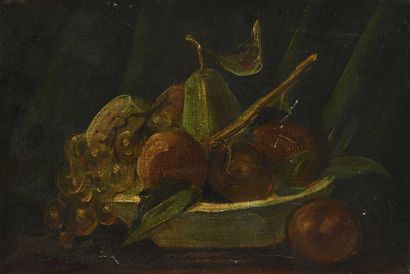 null André Derain (1881-1954) Compotier de poires et prunes Huile sur toile. Signée...