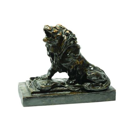 null Auguste RODIN after Lion Who Weeps Bronze with brown patina. 30 x 29 cm
