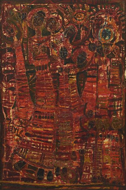 null Hrair DIARBEKIRIAN (born in 1946) Three figures Oil on Isobel, signed lower...