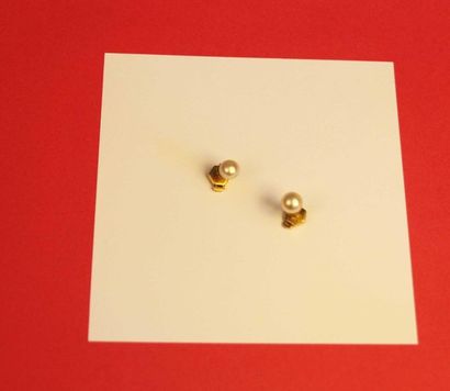 null Paire de boutons d’oreilles en perles de 7 mm de diamètre. Système en or jaune...