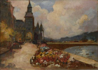 null Robert KERVALO (1902-1974) The Quays Oil on panel, signed lower left 33 x 41...