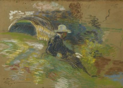 null Armand GUILLAUMIN (1841-1927) The Pastel Fisherman. Signed lower left and dedicated...