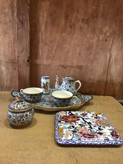 null GIEN earthenware tea set, including a dish, a teapot, two cups and two saucers....