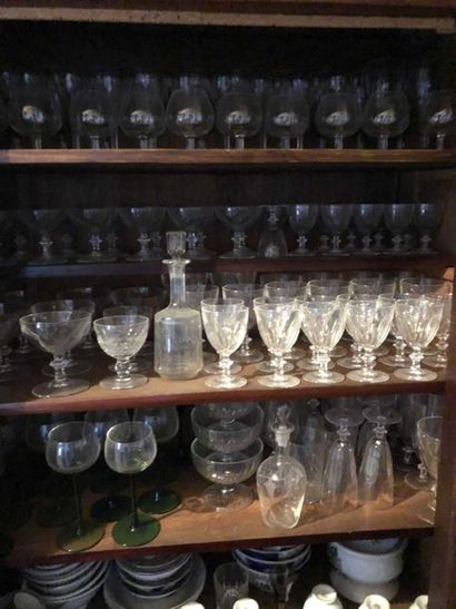 null Part of mismatched crystal glass service, crystal carafes, small part of mismatched...