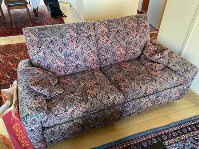 null Pair of fabric sofas, state of use and two pieces of glass and chromed metal...