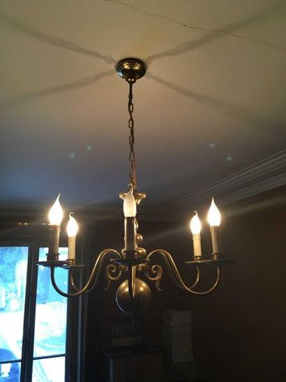 null Dutch brass chandelier with six light arms.