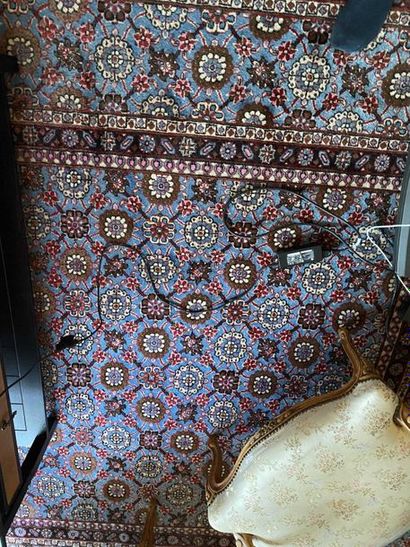 null Oriental Carpet, Moudiran, with foliage decoration on blue background. 250x...