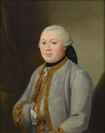 null French school circa 1740 Portrait of a man in wig and grey jacket, formerly...
