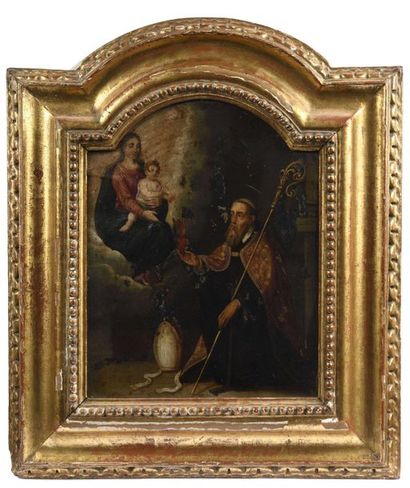 null 17th century FRENCH SCHOOL The Virgin and Child Jesus with Saint Augustine Oil...
