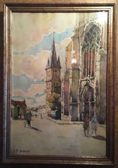 null Louise Renée LACROIX (c1890 - c1940)

City scene at the Cathedral 

Watercolour...