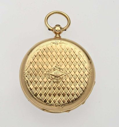 null 418K 750 thousandths yellow gold pocket watch with mechanical movementRound...