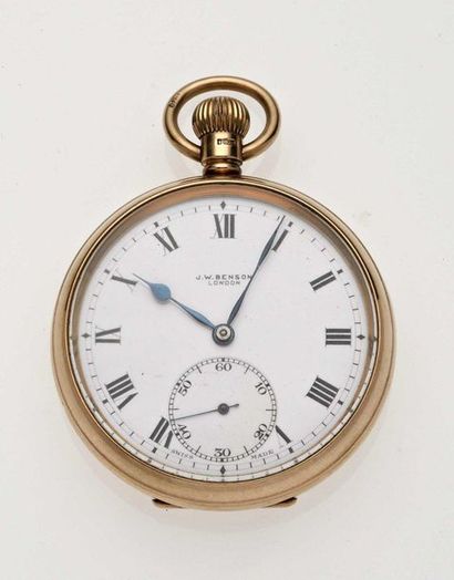 null 5J.W. Benson in London 9K 385 thousandths yellow gold pocket watch with mechanical...