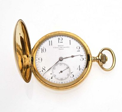 null 8 GUIOT "Savonnette" pocket watch in 18K 750 thousandths yellow gold with mechanical...