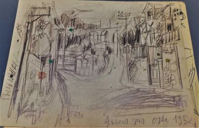 null PARIS Gabriel Auvers-sur-Oise 1952 graphite on paper. Titled and dated 25x32...