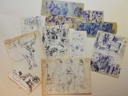 null PARIS Gabriel lot of 11 drawings Ink, pencil, charcoal on paper between 12x6cm...