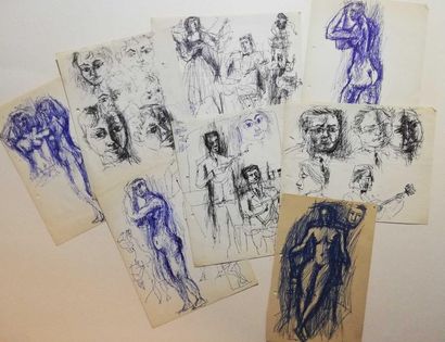 null PARIS Gabriel lot of 8 drawings Ink on paper Between 30x22cm and 27x18cm