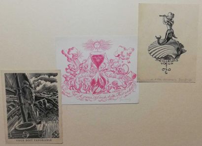 null CHIEZE Jean lot of 3 engravings Engravings on paper including two signed greeting...