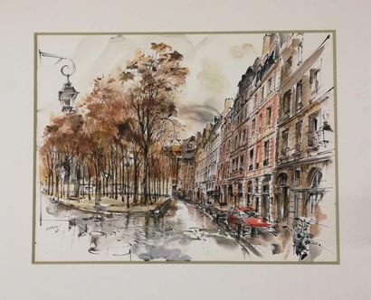 null MARKO Serge Rue Saint Jacques. Hotel Henri IV Watercolor, ink and gouache. Signed...