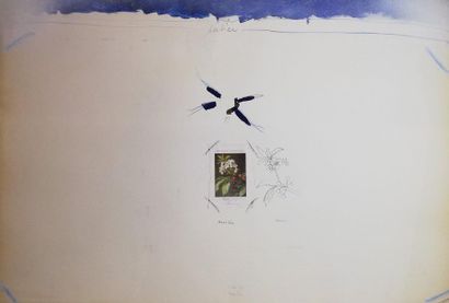null MARTIN François Merisier 1973 Encre et collage sur papier. Signée en bas au...