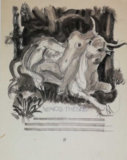 null DECARIS Albert Minos- Theseus Ink and pencil on paper. Signed lower right and...
