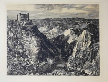null DECARIS Albert Vue de Tolède Original etching signed lower right, numbered out...