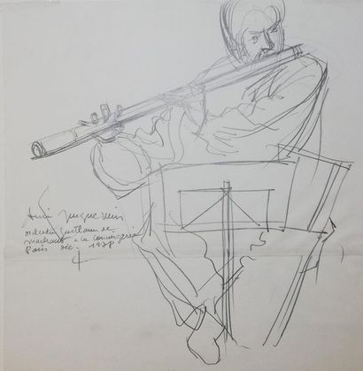 null JACQUEMIN André Orchestre à la conciergerie 1988 Pencil drawing on paper. Signed...