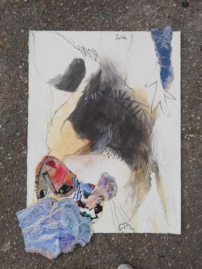 null GUIBAL Henri 2002 Crayon, collage, pastel et huile sur papier. Signé en bas...