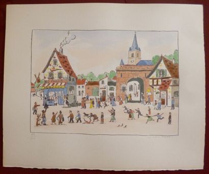 null FOUS Jean Lithograph enhanced with watercolour by hand Signed lower right in...