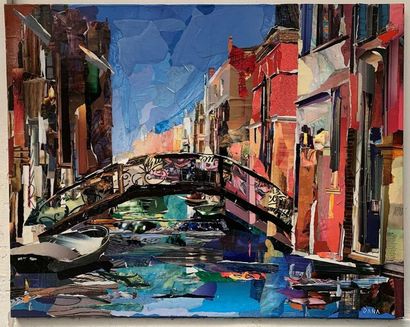 null DANA André Didier. Venice. Collage on canvas. Signed lower right 50 x 70 cm