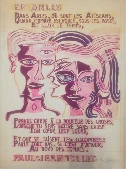 null PARIS Gabriel "En Arles" by Paul-Jean Toulet Gouache and collage on paper. Signed...