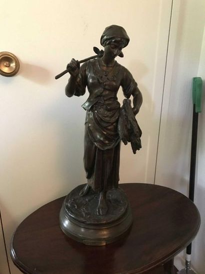 null Eugène Antoine AIZELIN " la glaneuse " Bronze with brown patina signed on the...