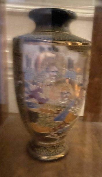 null Satzuma stoneware baluster vase with warrior decoration.