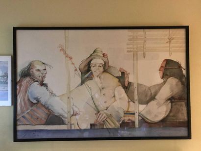 null Alain ROUSSEL. Three characters. Watercolor signed in pas left. 64x101.5cm
