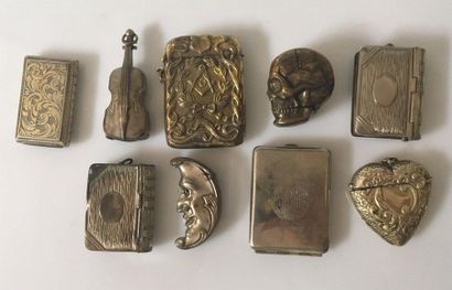 null Nine matchboxes made of silver, silver plated metal and copper of different...