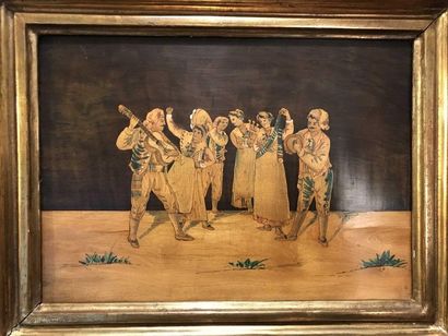 null Italian Labour 

The musicians 

Marquetry on panel 

24 x 34 cm