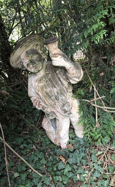 null Cast iron garden sculpture "Child with a hat". Height: 90cm