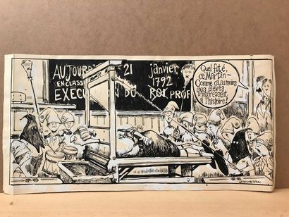 null Peters DAY dit LA MOUCHE Cartoon Ink and gouache Signed and dated 1982 24x54cm...