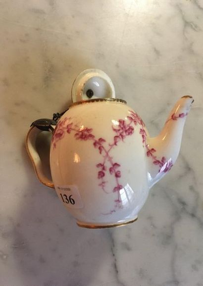 null 136 Sèvres Calabria covered teapot in soft porcelain with pink monochrome decoration...