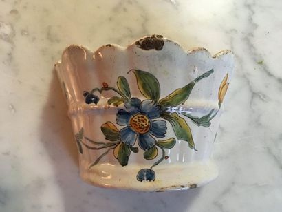 null 142 Nevers Faience wall lamp with polychrome decoration of bouquets of flowers....